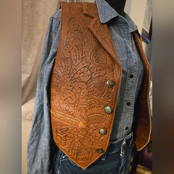 Ralph Lauren Country HAND TOOLED Vintage Congac Vest Ca. Late 80s/mid 90s RARE - Picture 3 of 16